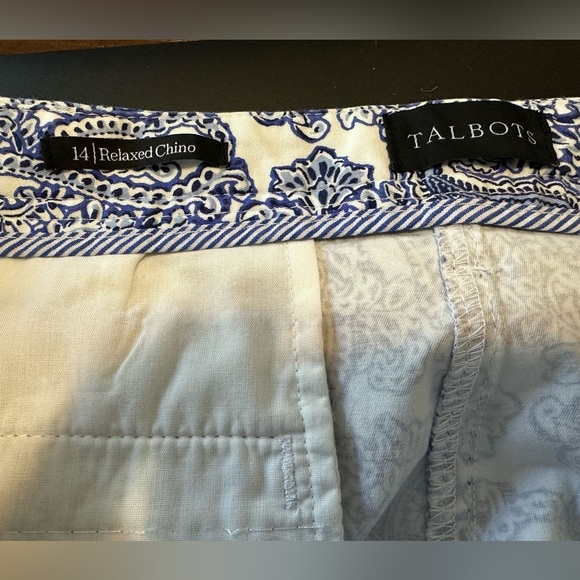 Talbots Blue Paisley Print Relaxed Chino Pants Size 14 - Picture 4 of 8